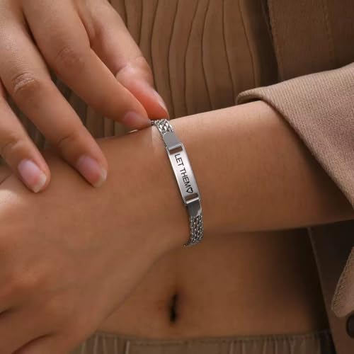 Let them Cuban Bracelet For Women, Self Worth Motivational Stainless Steel Engraving Bracelets Inspirational Chain Friendship Gift Jewelry2