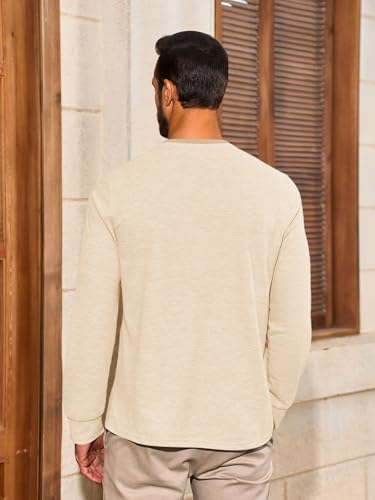 Yousify Mens Henley Shirts Long Sleeve Button Vintage Textured T-Shirt Lightweight Cotton Casual Basic Tees4