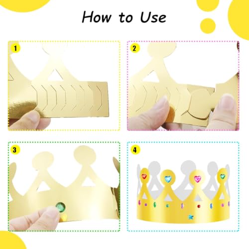 Gold Paper Crowns, 10Pcs Birthday Crowns with 6 Sheets Jewels Gem Stickers - image 4