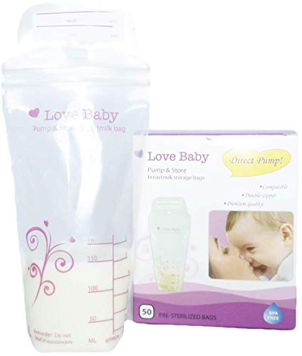 Direct-Pump Breastmilk Storage Bags with BreastMilk Management App by Love Baby, 50 Count