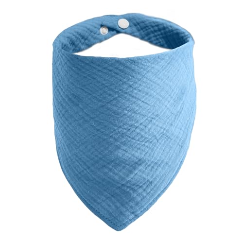 ICEMOOD Haustier-Baumwoll-Bandanas mit verstellbarem Druckknopf für kleine Welpen – Einfarbiges Hundehalstuch,Blau,M