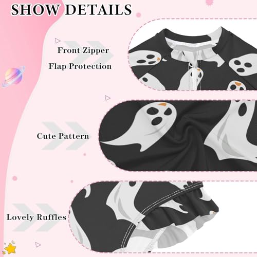 CaTaKu Girls One Piece Swimsuit Ghosts Funny Black Toddler Bathing Suit Long Sleeve UPF 50+ Rash Guard Swimwear 3-12Y3