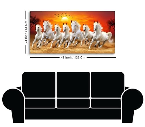 Image of AADEE CRAFT Seven Running Horses at Sunrise Floating Frame Canvas Wall Painting For Living Room Drawing Room Bedroom Home Decor Office Size Large (48x24 Inches)