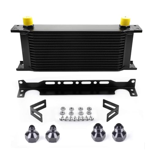 ZHSYMX AN10-10AN Stacked Plate Oil Cooler Universal Engine Transmission British Radiator Oil Cooler Condenser Aluminium Alloy Black (16 Row)