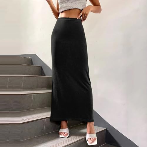 Women's Trendy High Waisted Bodycon Maxi Skirts Elastic Waist Pencil Long Skirt 2025 Dressy Fall Vacation Clothes Fashion2