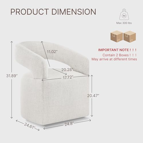 Image of KISLOT Upholstered Dining Chairs Set of 2, Modern Arm Kitchen & Dining Room Chairs with Hidden Casters, Linen Fabric Padded Rolling Chairs, Sturdy Wood Frame, 300 lbs Capacity, Beige