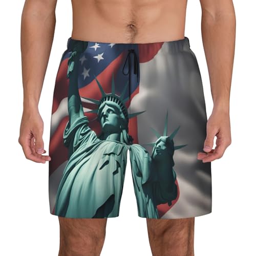 Statue of Liberty Flag Print Men Stylish Functionality Swim Trunks Breathable Beach Shorts Surfing Gym Fishing