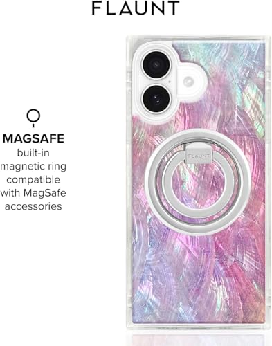 Image of FLAUNT Official Square iPhone 17 Case - Pink Mother of Pearl | Phone Cover for iPhone 17 - Compatible with MagSafe and Wireless Charging - Drop-Tested Shockproof Designer Hard Cover