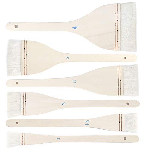 Zoenhou 6 Packs 6 Sizes Flat Hake Brushes, Goat Hair Hake Paintbrushes, Creative And Professional Hake Brush, Soft White Brushes Set With Handle For Background Work Pottery Watercolor Wash Painting #TOP17