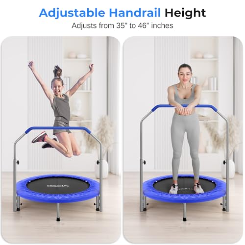 Image of SereneLife 40 inch Foldable Mini Trampoline for Adults - Compact Fitness Rebounder with Adjustable Foam Handle, Exercise Trampoline with Max Load 330lbs, Indoor /Garden Whole-Body Workout