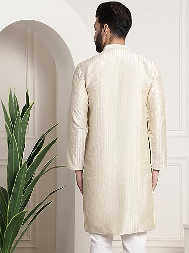 Image of SOJANYA Men's Pintuck Silk Blend Embroidered Kurta