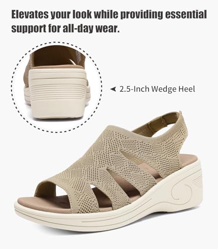 Image of Womens Wedge Sandals Platform Walking Sandals Open Toe Ankle Elastic Strap Casual Comfortable Summer Dressy