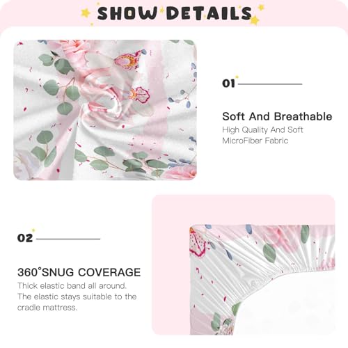 Image of Pink Camellia Plant Flower Crib Sheets Stretchy Portable Sheets for Baby Toddler Breathable Soft Crib Mattress Sheet for Girls Boys