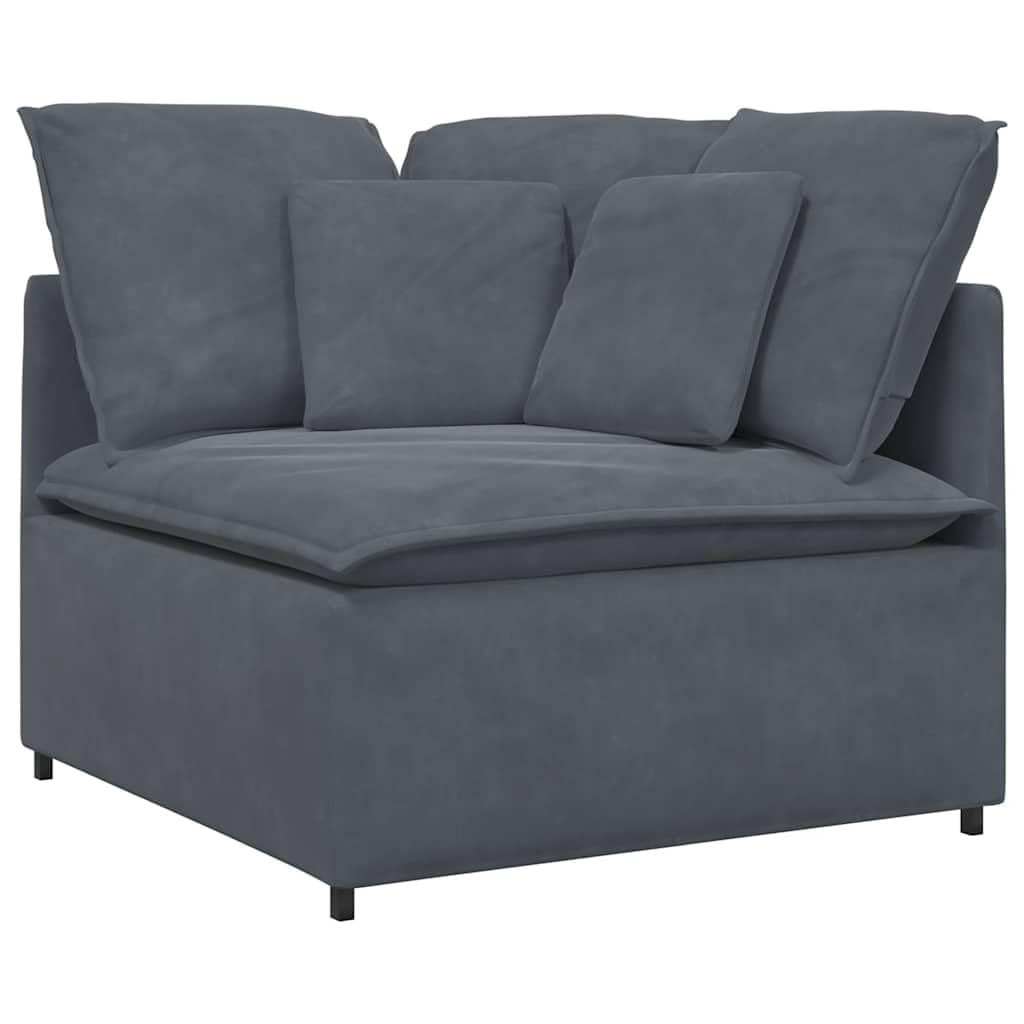 Sofá modular con reposapiés y cojín de terciopelo, color gris oscuro, 200 x 100 x 64 cm, marco de metal, sofá esquinero, sofá con asiento otomano y elemento de asiento para salón