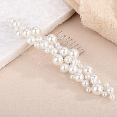 Peine para boda con perlas falsas y pedrería, accesorios para cabello de novia miniatura 3
