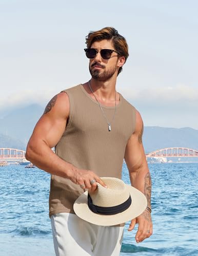 Image of COOFANDY Mens Casual Tank Tops 2 Pack Waffle Knit Sleeveless Shirt Breathable Tank Shirts Summer Muscle Tee