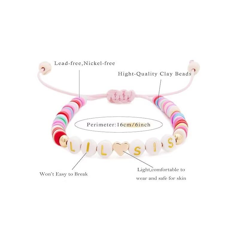 Image of Big Sister Gifts For Little, Pastel Rainbow Heart Rainbow Ball Big Little Sister Bracelet Announcement, Birthday Jewelry