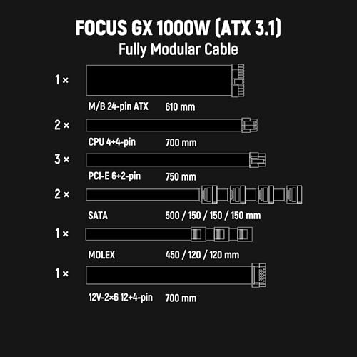 Seasonic Focus GX 1000W Power Supply ATX 3.1 PCIe 5.1 (12V-2x6) 10 Years Warranty Cybenetics Gold Fully Modular RTX 5090 AMD RX 9000 Ready