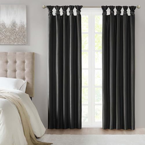 Madison Park Emilia Faux Silk Total Blackout Single Curtain with Privacy Lining, DIY Twist Tab Top, Window Drape for Living Room, Bedroom and Dorm, 84