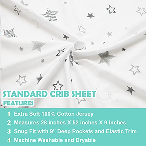 Image of TL Care Cotton Fitted Crib Sheet 52x28 inch, Super Stars | 100% Natural Cotton Crib and Toddler Bed Sheets, Soft, Breathable & Hypoallergenic, Gentle on Skin, Neutral for Boys & Girls