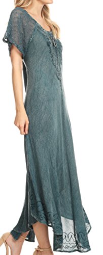 Image of Sakkas Egan Long Embroidered Caftan Dress /Cover Up with Embroidered Cap Sleeves