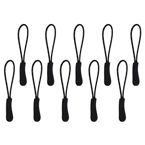 LANYUER 10Pcs Reflective Zip Tags Cord Pulls Zipper Extension Black