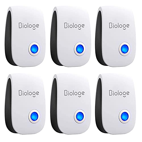 Biologe Ultrasonic Pest Repeller, (6-Pack) Indoor Pest Control Electronic Plug in, Insect Control Set Plug in Indoor Restaurants Warehouse Office Home-Reliably for Pet and Human (White)