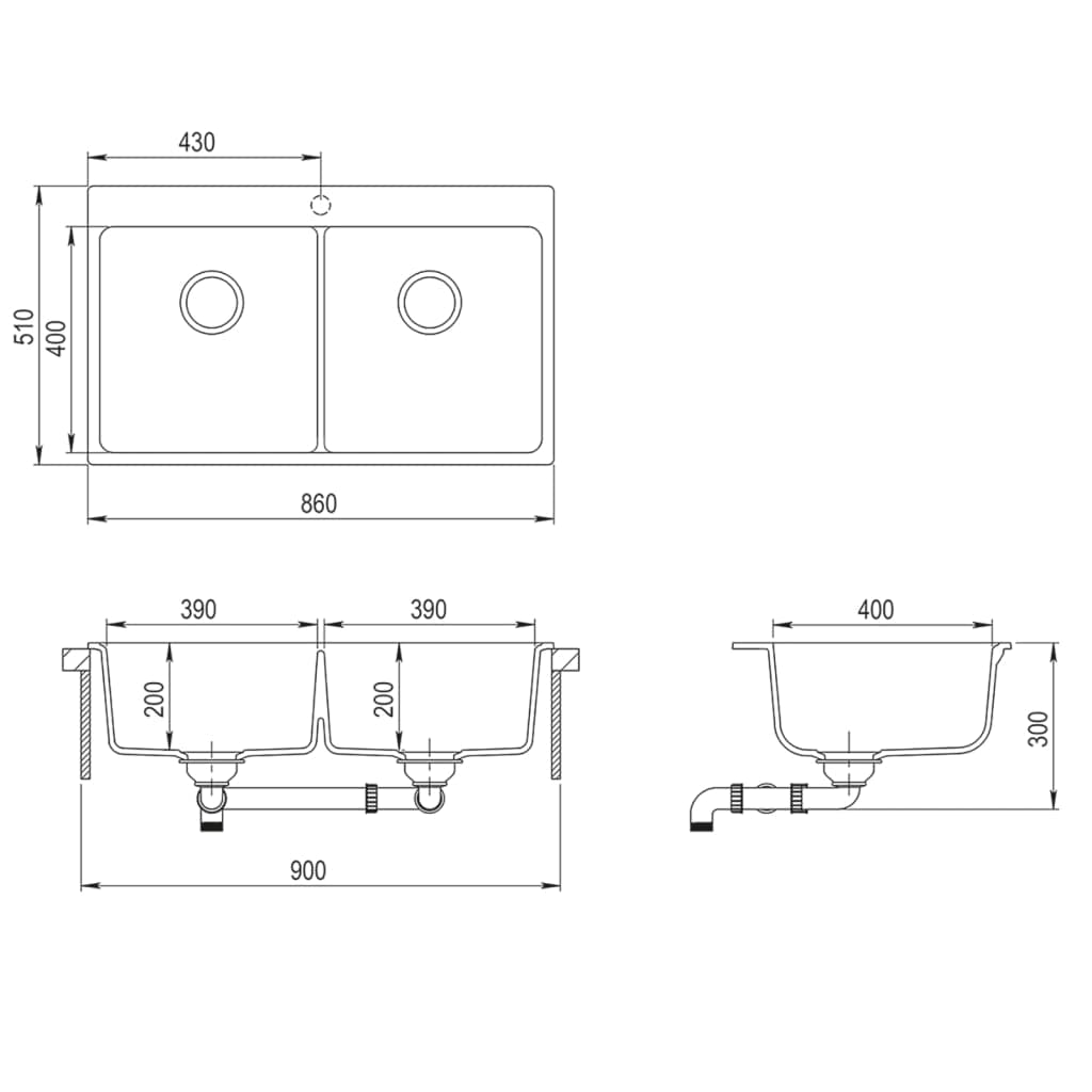 Fregadero encastrable de Granito Gris de Dos cubetas Fregadero de Granito para a Partir Mueble Bajo