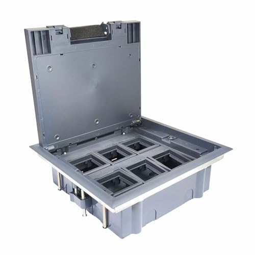 Image of MX 12-Module Plastic Floor Pop-Up Box - Flush Recess Mounting with Plastic Plate Cover, Stainless Steel Reinforcement, 45 Series, Concrete Floor Installation