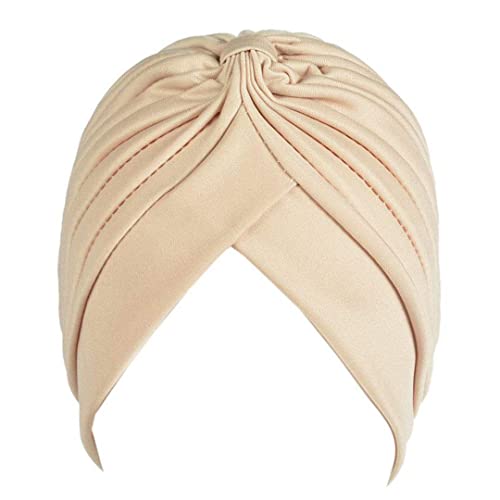Unisex Turban Hat Polyester Pleated Head Wrap Headband Cross Twist Arab Hair Wrap Chemo Turban Headwear Beige #TOP5
