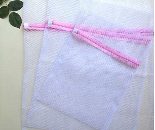 Image of Lukzer Mesh Laundry Bag for Clothes Washing Bag (Pack of 3 Pcs) White Travel Storage Organizer with Rust-Free Zipper for Delicates Blouse, Bra, Hosiery, Lingerie, Stocking & Shoe Washing Machine Bag