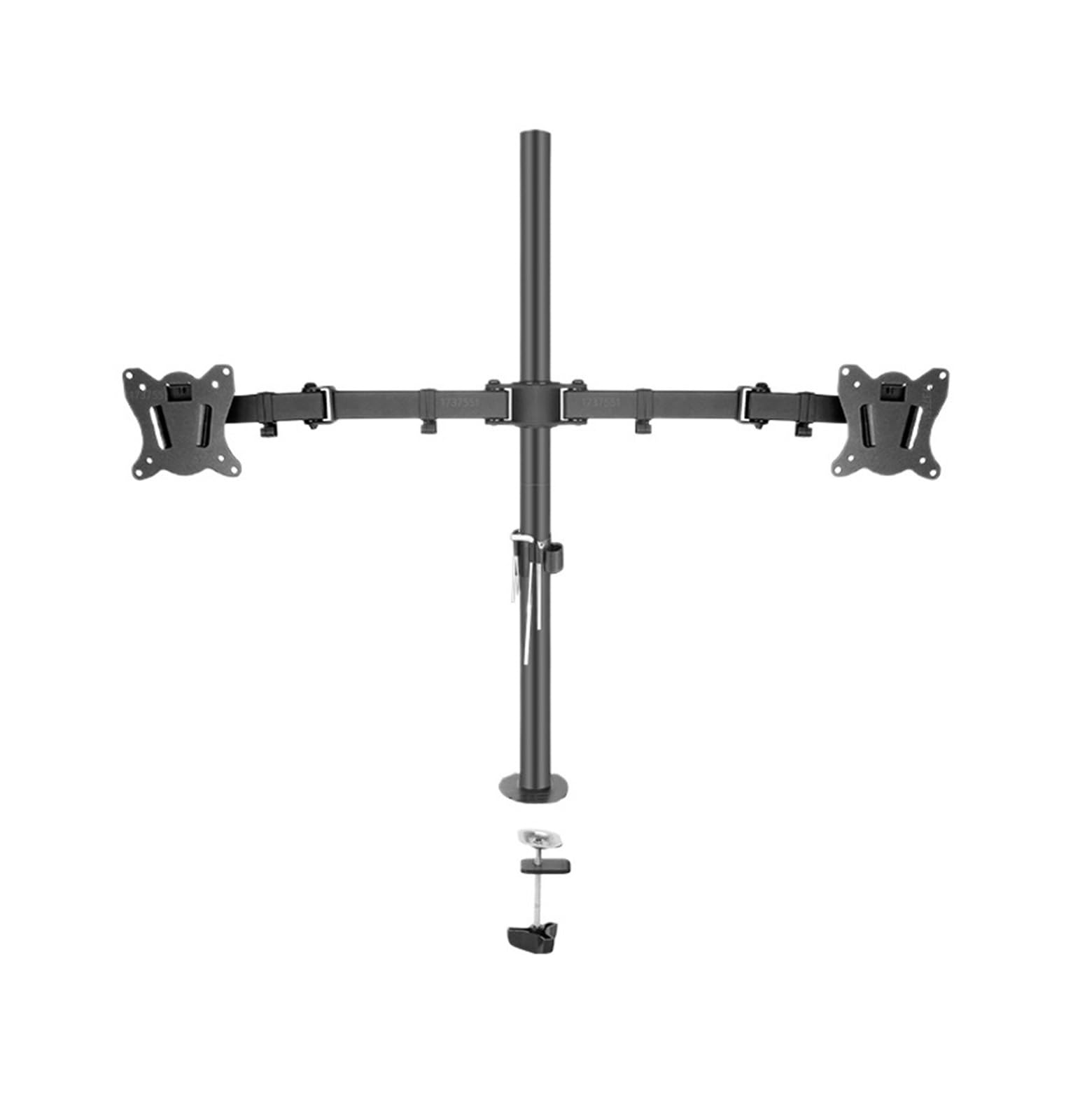 Support double moniteur robuste charge 15kg avec fixation oeillet ou pince