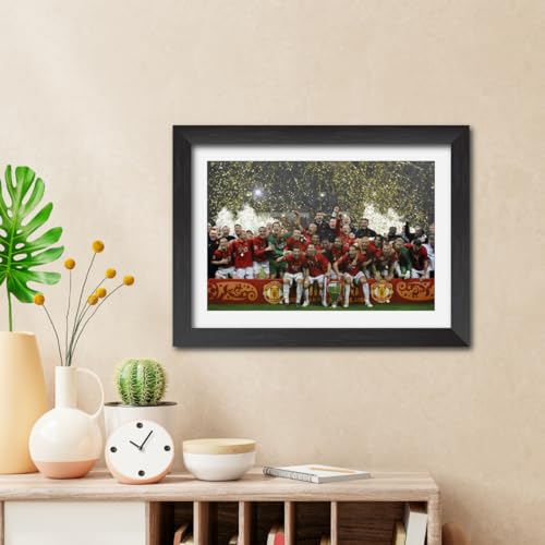 Image of TenorArts Manchester United Champions League Poster UCL 2008 Trophy Celebration Wall Photo Frame Painting with Matt Finished Black Textures (12 inches x 9inches)