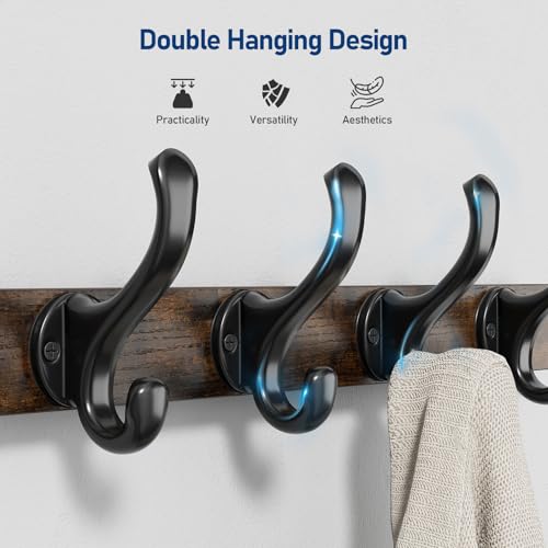 Image of Tatub 20 inch Rustic Coat Rack Wall Mount with Shelf, Wall Hooks with Shelf, Heavy Duty Entryway Organizer Hangers for Hanging, Hat, Bag, Jacket for Bathroom, Living Room, Bedroom, Rustic Brown