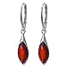 Sterling Silver Red Dark Amber Drop Leverback Small Earrings