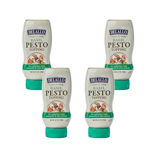 DeLallo Basil Pesto Topping, 6.7 Ounce Squeeze Bottle, (4 Pack),