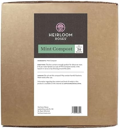 Heirloom Roses Mint Compost,100% Natural,Top Soil Amendment for Rose Planting, Rich in Micronutrients and Nitrogen for Garden Vegetables and Flowers, 26 Quart Box