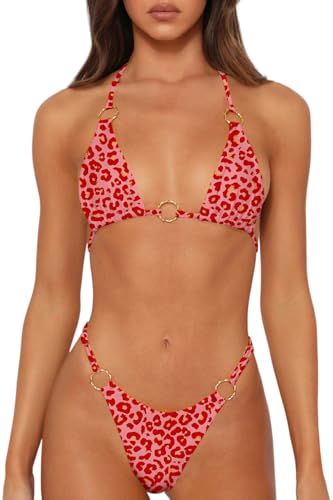 Image of MIKETAI Sexy Bikinis for Women 2 Piece Bikini Spaghetti Strap Swimsuits Solid Color Bathing Swimwear Triangle Bathing Suit