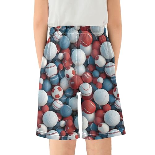ALAZA Red Blue Ball Soccer Baseball Pajama Shorts Elastic Waist Casual Sleep Shorts with Pockets Size 6-142