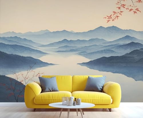XLMING Paysage Minimaliste À L'Encre De Chine Fleurs Rouges 3D Papier Peint Luxe Décoration Manger Adulte Intérieure Salon Canapé Chambre Fond TV...