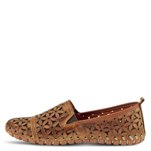 Image of Spring Step Flowerflow Shoes for Women - Leather Womens Loafer with Floral Laser Cutout - Comfortale Slip-On Shoes for Womens