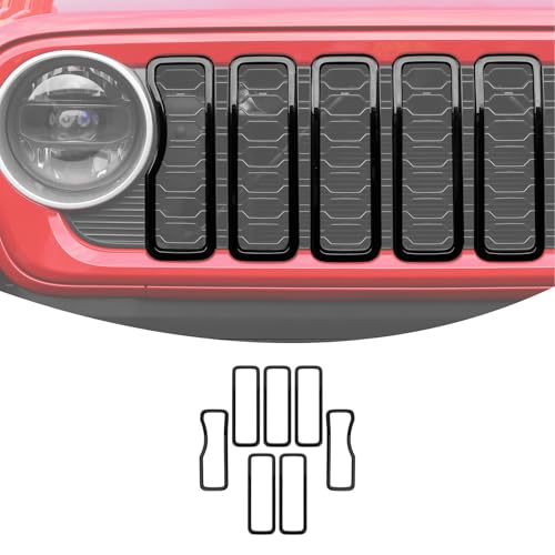 Image of Linskip for 2024-2025 Jeep Wrangler JL 4XE & Gladiator JT Grille Inserts, Meshless Grille Bezel Covers for Jeep Wrangler Sport Rubicon Sahara Willys Mojave Rubicon,Exterior Accessories(Black)