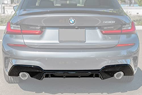 Replacement For 2019-Present BMW G20 G28 330e 330i M-Sport | M-Performance Style ABS Plastic - Painted Glossy Black Rear Bumper Lower Lip Diffuser