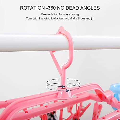 Sock Dryer, Sock Drying Rack with 32 Pegs Laundry Drip Hanger, Foldable Indoor Hanging Dryer with Windproof Hook Clips Drying Rack for Socks Underwear Shoe Insoles Baby Clothes Gloves Hats(Pink)