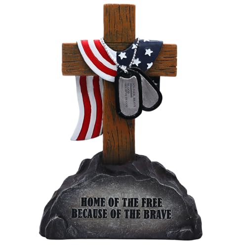 Estatua Cruz Militar con Bandera Americana y Placas miniatura 7