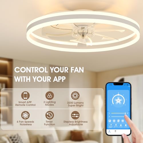 NIORSUN Ceiling Fans with Lights and Remote, 60cm Modern Smart LED Ceiling Fan Light, 6 Speeds and 3000K-6500K Dimmable Quiet Fan Lights Ceiling for Bedroom Living Room Dining Room (White) - Image 2