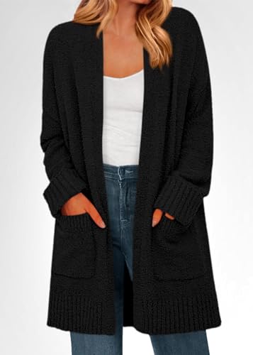 KIRUNDO Cardigan Sweaters for Women 2025 Fall Chunky Fuzzy Knit Open Front Loose Long Sleeve Sweater Coats Winter Clothing4