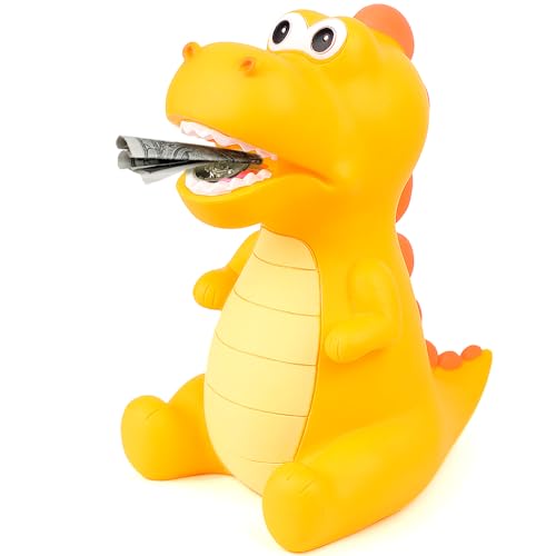 Image of Dinosaur Piggy Bank for Kids, Creative Dinosaur Shape Money Bank, Children's Money Box in Safe PVC Material, Room Decoration/Gift/Toy for Boys & Girls (Yellow-Sitting)