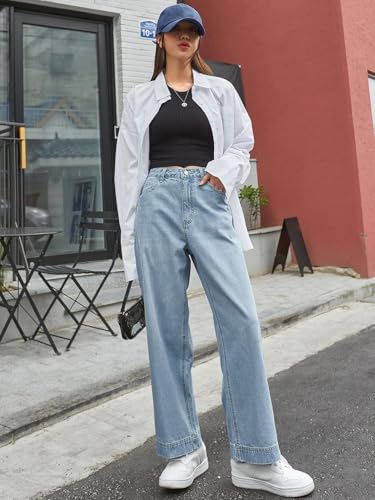 Image of GRECIILOOKS Women's Regular Fit High Rise Jeans | Pant | Baggy High Waist | Bell Bottom | Casual Straight Fit Trousers with Utility Pocket Design