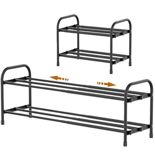 YUWHFEI Zapatero extensible de 2 niveles de metal ajustable, organizador de almacenamiento de zapatos negro para pasillo, armario interior, armario, dormitorio, entrada, se puede utilizar para